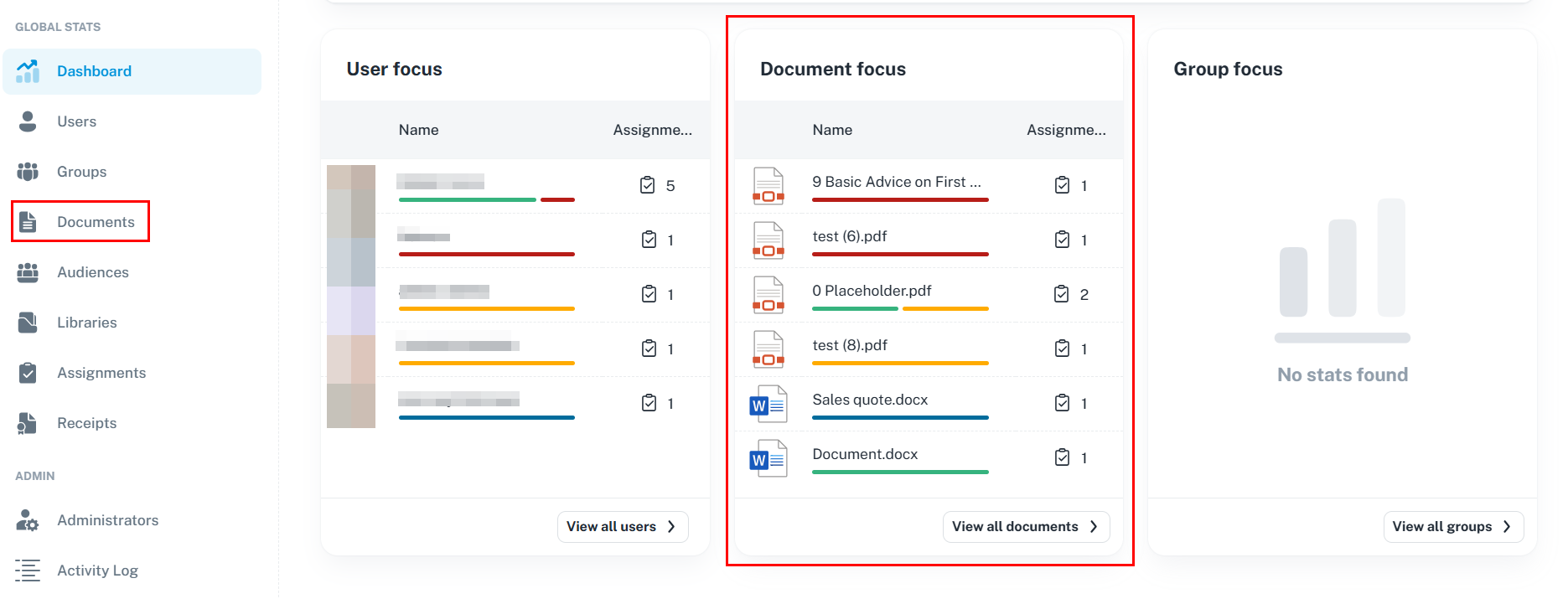 Image showing the dashboard document section