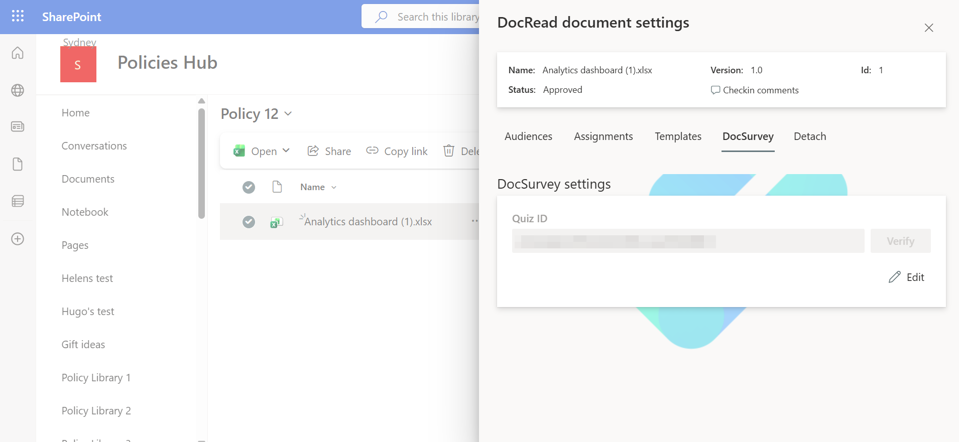 DocSurvey link panel