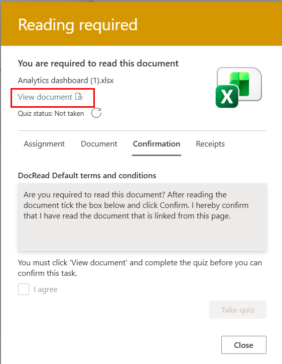 Open assignment document