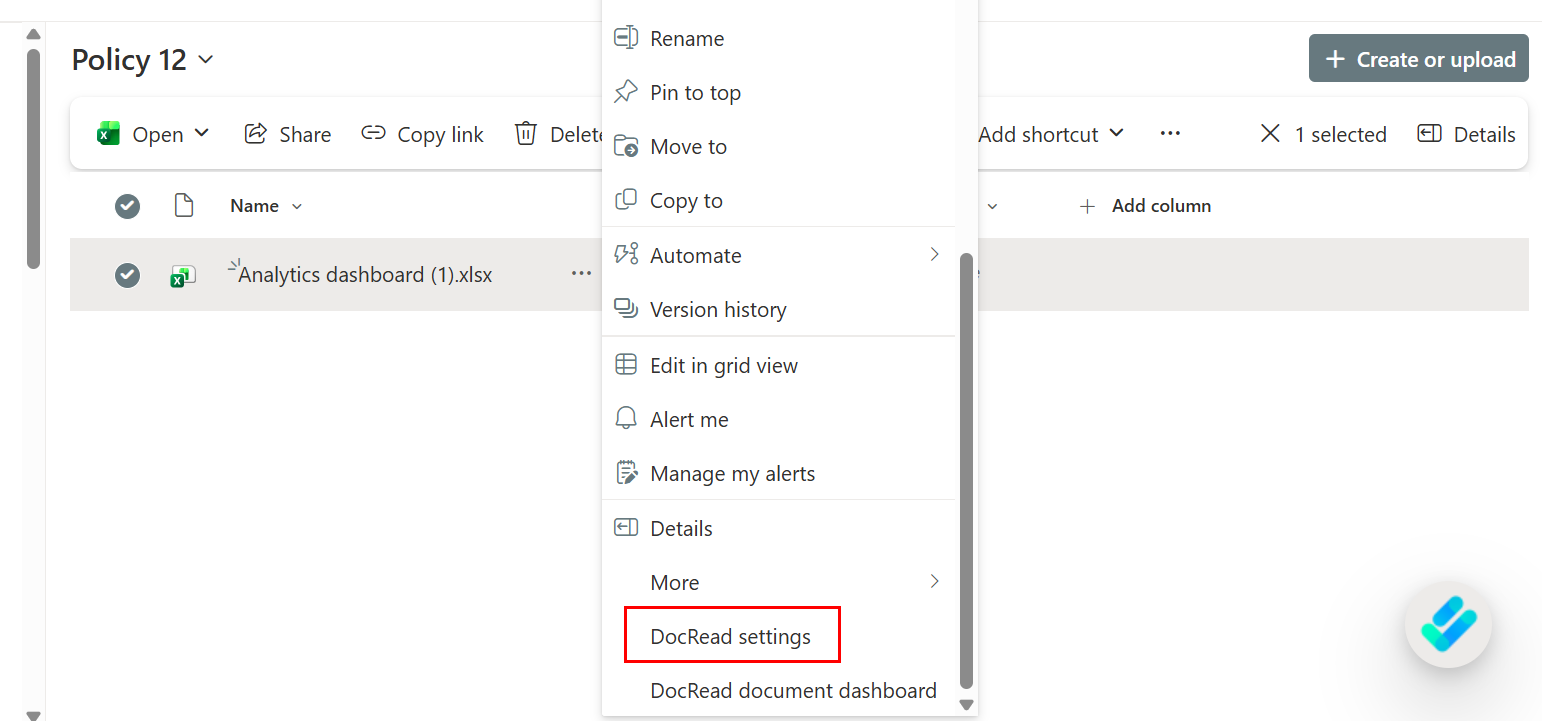 Open DocRead settings in SharePoint