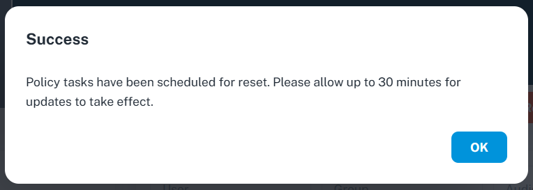Image showing the reset response dialog